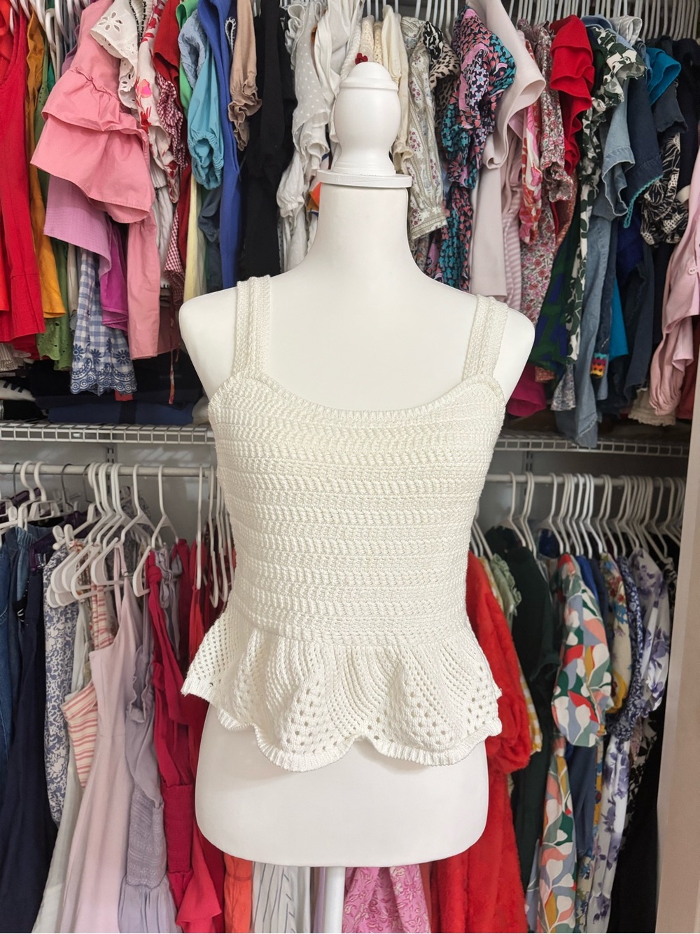 House of Harlow White Crochet Peplum Tank Top